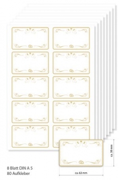 Schmucketikette "Hochzeitstauben", 8xA5 à 10 Etiketten = 80 Etiketten, bedruckbar